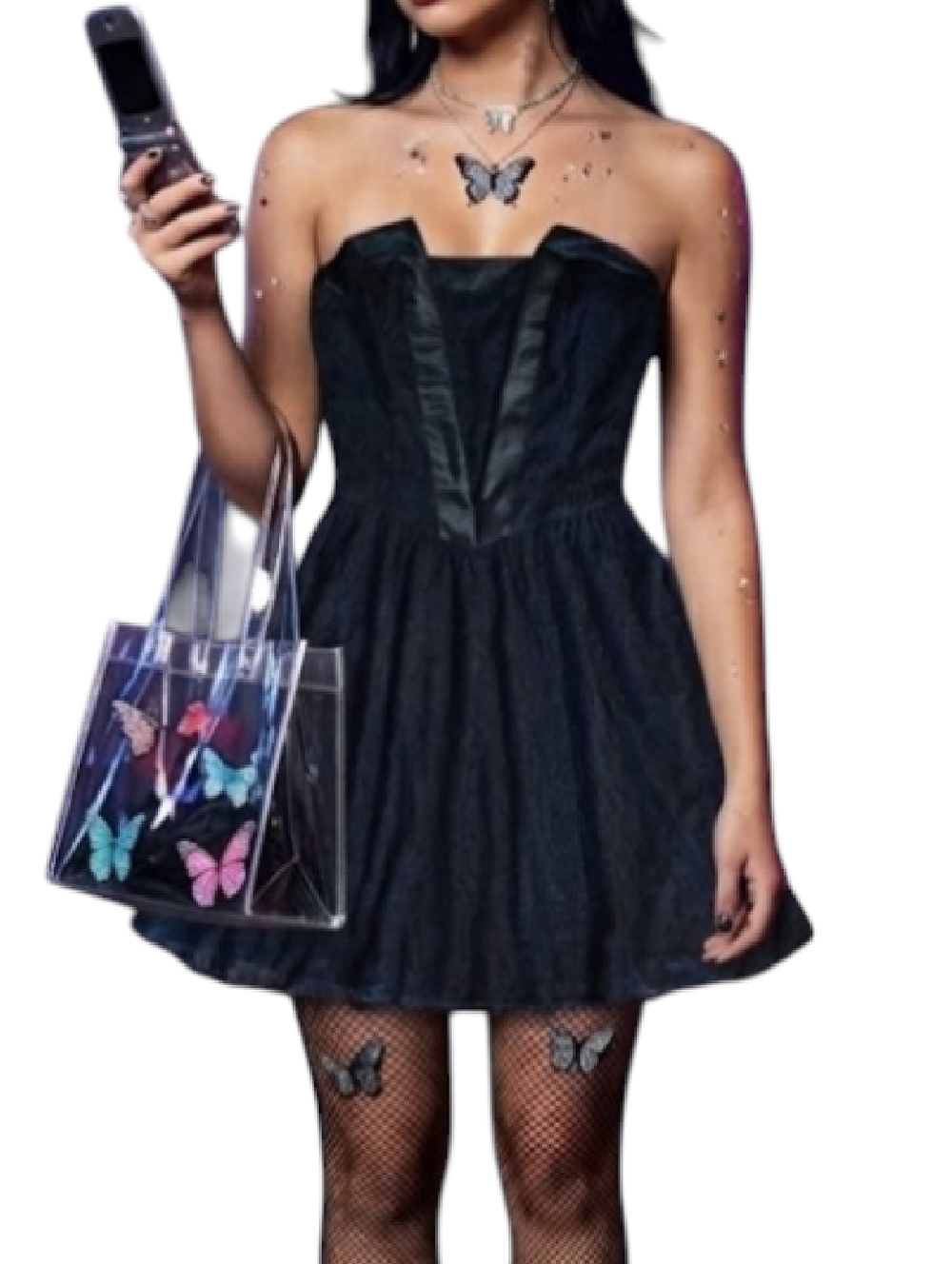 Y2K VTG Black Lace Strapless Corset Mini Dress‎ Medium Fit & Flare Satin Trim